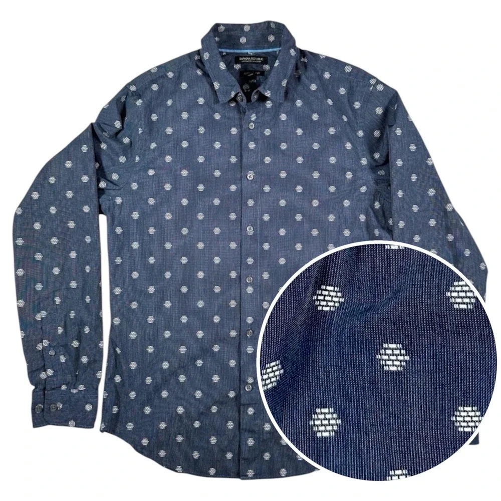 Banana Republic Grant Fit Custom‎ Shirt Blue Beehive Print Mens Medium